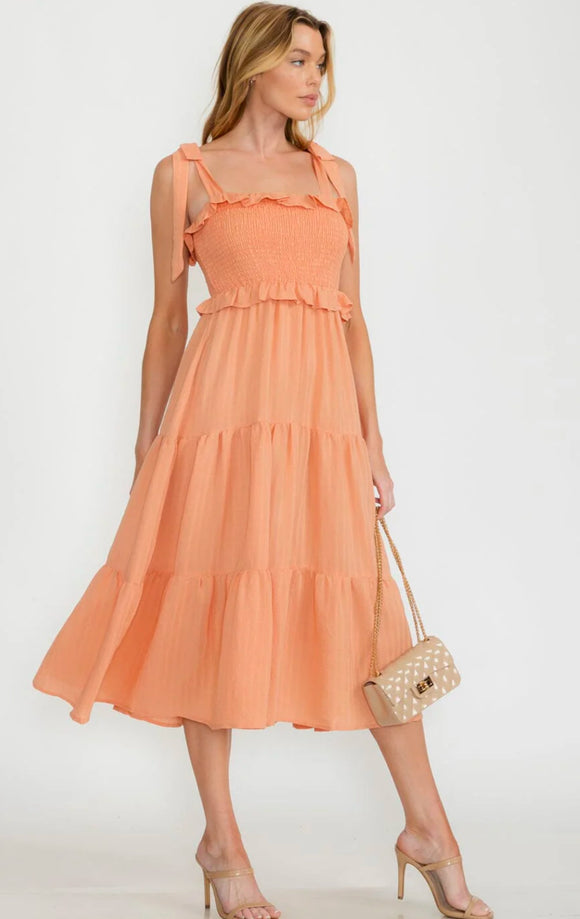 Peach Smock Midi Dress