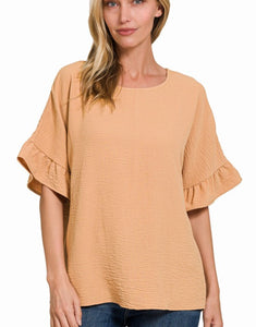 Dark Brush Ruffle Sleeve Top