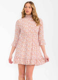 Pink Mock Neck Floral Dress