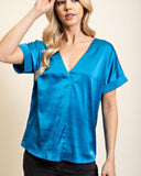 Teal V-Neck Short Sleeve Top