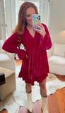 Pink Velvet Ruffle Dress