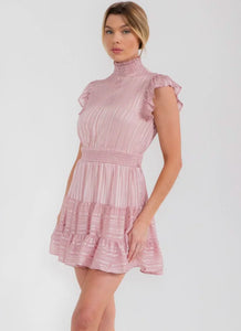 Pink Shimmer Smock Neck Dress