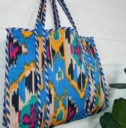 Large Blue Quilted Tote Bag