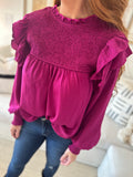 The Ellie Kate Magenta Smocked Top