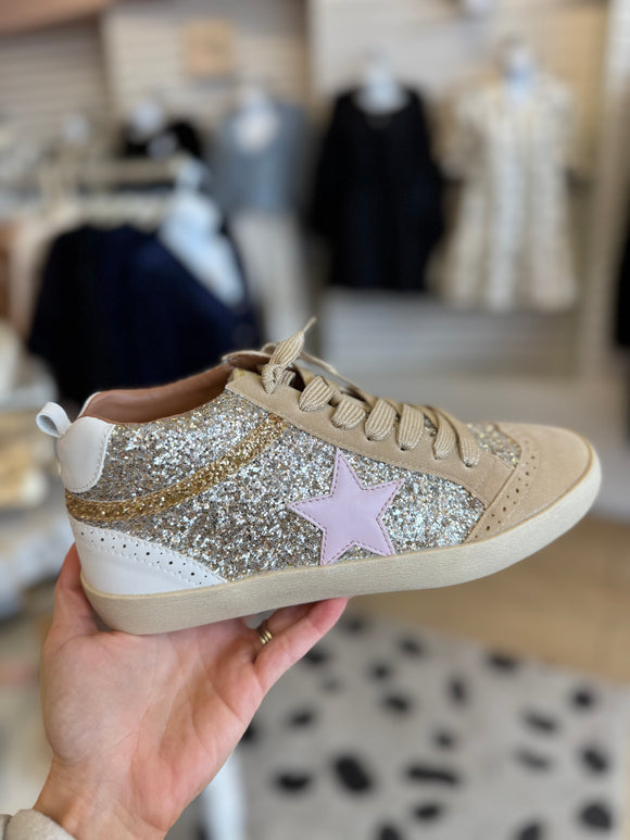 Light Gold Pink Star Sneakers