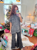 Black Mineral Wash Boho Flares