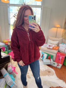 Burgundy Sherpa Pullover