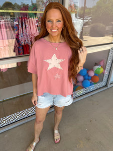 Peach Star Patch Top