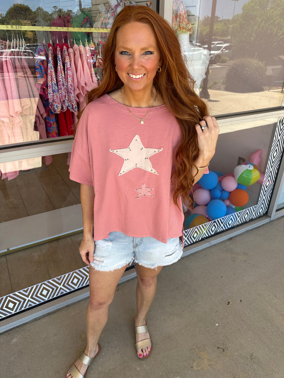 Peach Star Patch Top