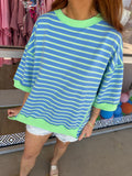 Blue/Green Contrast Oversized Top