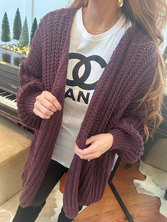 Plum Cable Knit Cardigan