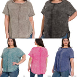 PLUS SIZE Washed Baby Waffle Short Sleeve Top