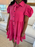Mollie Puff Sleeve Dress-Pink