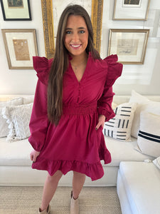 Burgundy Puff Sleeve Dress