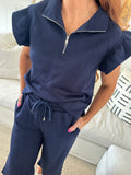 Navy Half Zip Textured Set