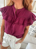 Maroon Flutter Sleeve Blouse