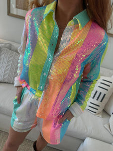 Rainbow Sequin Button Up