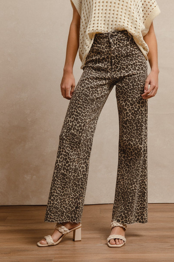 Leopard Print High Rise Flare Jeans