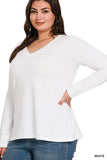 Plus Cotton V-neck Long Sleeve T-shirt