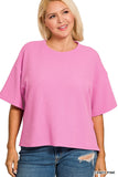 HT-2685X5 Plus Double Knit Side Slits Hi Low Short Slv Top