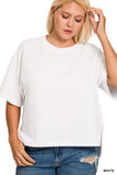 HT-2685X5 Plus Double Knit Side Slits Hi Low Short Slv Top