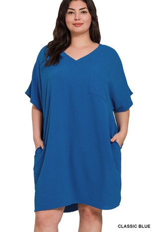 Plus Woven Airflow V Neck T Shirt Dress W/ Pockets – Flawless Boutique MS