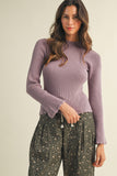 Scallop Edge Mock Neck Rib Sweater Top