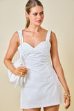 Sleeveless Center Front Twist Romper Dress W/ Overlay Skirt