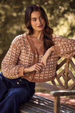 Soft Chenille Yarn Textur Button Sweater Cardigan