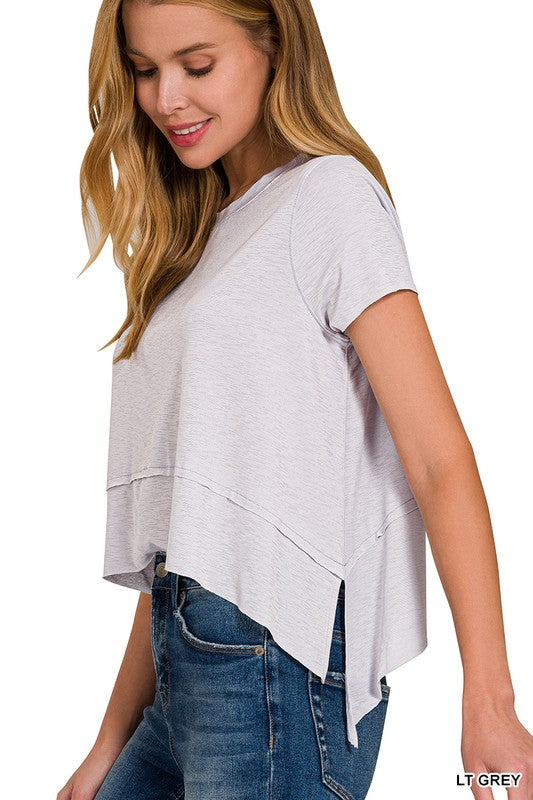 Shark Bite Side Slit Short Sleeve Top