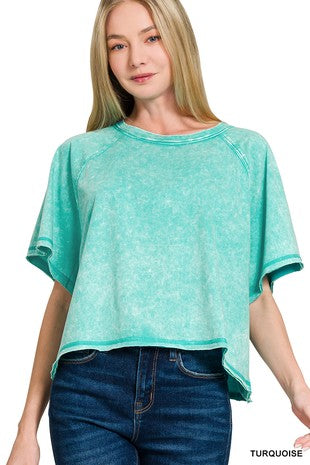 Acid Washed Round Neck Crop Tee