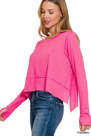Shark Bite Side Slit Long Sleeve Top