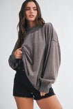 9164HK Oversized Mock Neck Washed Sweatshirt