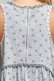 Round Neck Ruffle Hem Trim Detail Floral Sleeveless Top