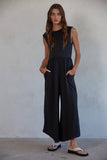 L9334 | Knit Polyester Spandex Open Back Wide Leg Jumpsuit