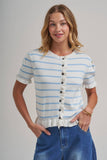 STRIPE KNITTED SWEATER BUTTON DOWN CARDIGAN TOP WITH RUFFLE