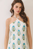 CD07014-Floral Halter Side Zipper Neck Mini Dress