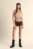 SUEDE SOLID COLOR SLIM FIT-IN STRETCH MICRO SHORTS