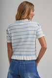STRIPE KNITTED SWEATER BUTTON DOWN CARDIGAN TOP WITH RUFFLE