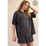 PLUS SIZE MINERAL WASHED COTTON OVERSIZED SLIT TEE