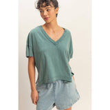 Oversized V-Neck Short Sleeve Top