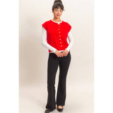 Rolled Edge Button Front Sweater Vest