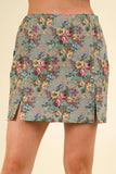 NS50105-Floral Jacquard Fabric Holiday Mini Skirt