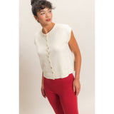 Rolled Edge Button Front Sweater Vest