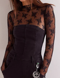 Lux Layering Floral Lace See Through Mesh Top Blouse