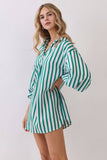 CD07270-Balloon Sleeve Stripe Oversized Mini Dress