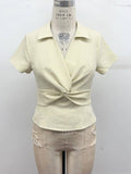 Seersucker Twist-Front Blouse
