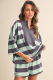 IST5983-A  STRIPED HALF ZIP TOP AND SHORTS SET