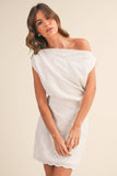 ID8182-A ASYMMETRIC OFF SHOULDER EYELET MINI DRESS