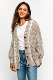 TWO TONE CABLE CHUNKYSWEATER CARDIGAN